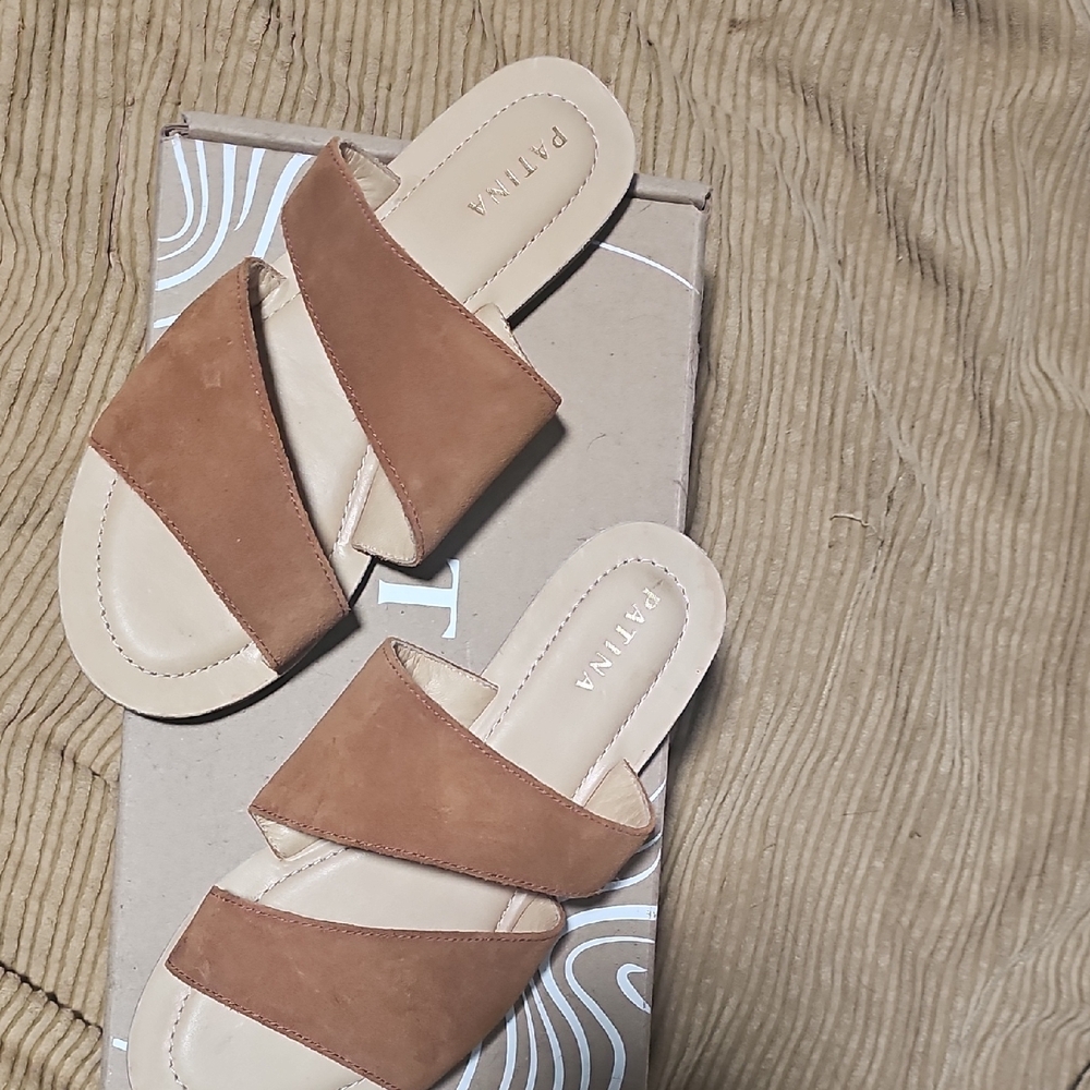 Portland Leather Tan Sandals Minimalist Cross-Strap Design